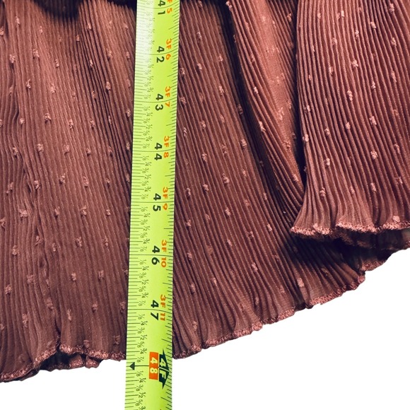 English Factory Pleated Tiered Midi Dress Mauve Puff Sleeve Ruffle Sz M Peasant - Picture 16 of 16